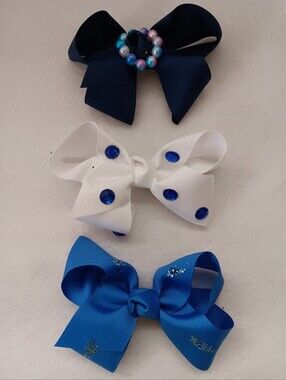 Navy, White & Royal Blue Kids Ribbon Bow Hair Clips - Pack of 3